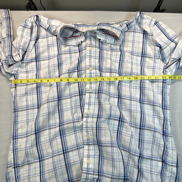 Tommy Hilfiger Mens XXL Trim Fit White Blue Plaid Long Sleeves Button Down Shirt - Picture 5 of 8